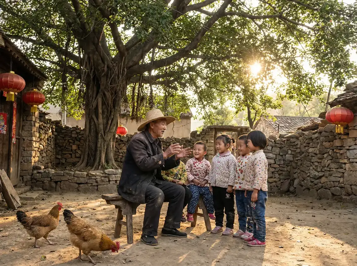 老人在大榕树下给孩子们讲故事 - 国第一产在线精品亚洲区 乡村记忆